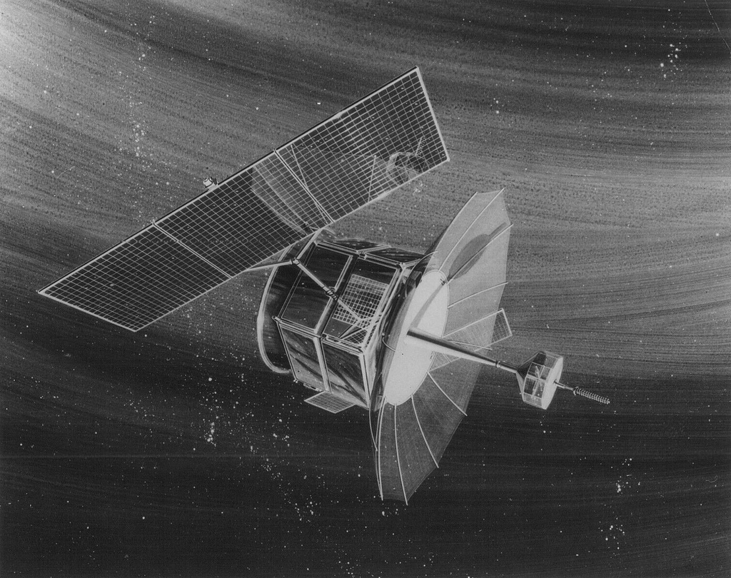 A 1970 illustration of TRW FLTSATCOM communication satellite for data buoys