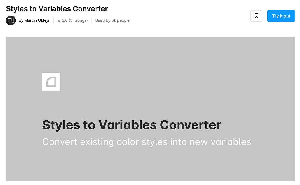 Image showing the thumbnail of the Figma plug-in called “Styles to variables converter” which can be accessed in Figma community