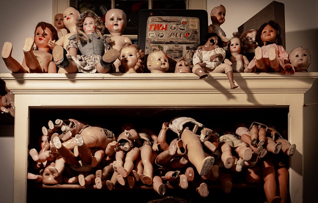 A collection of creepy porcelain dolls