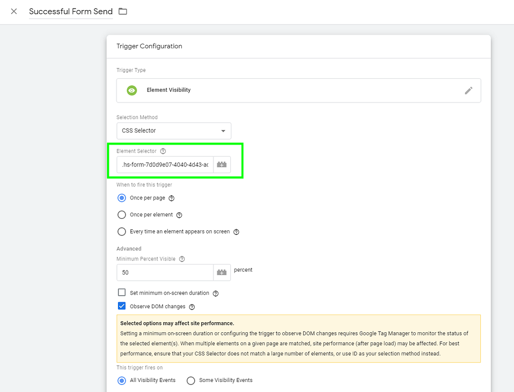 Google Tag Manager Element Visibility Trigger Usage