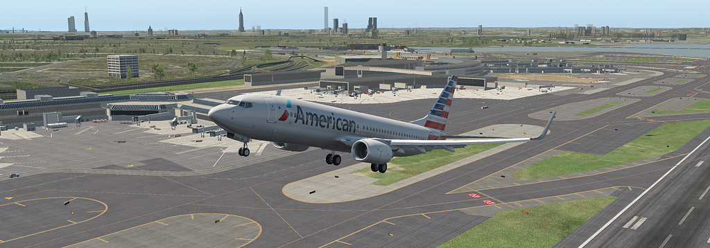 Boeing 737–800 departing from La Guardia airport in the X-Plane simulator