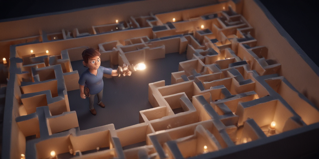 An illustration of a supportive coach holding a flashlight and guiding a person through a maze.