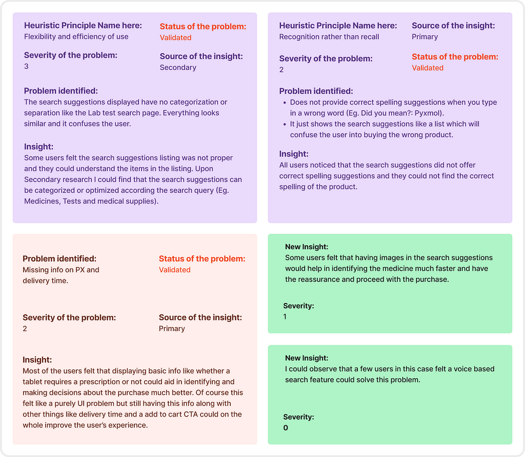 Insights and validations from users and secondary research