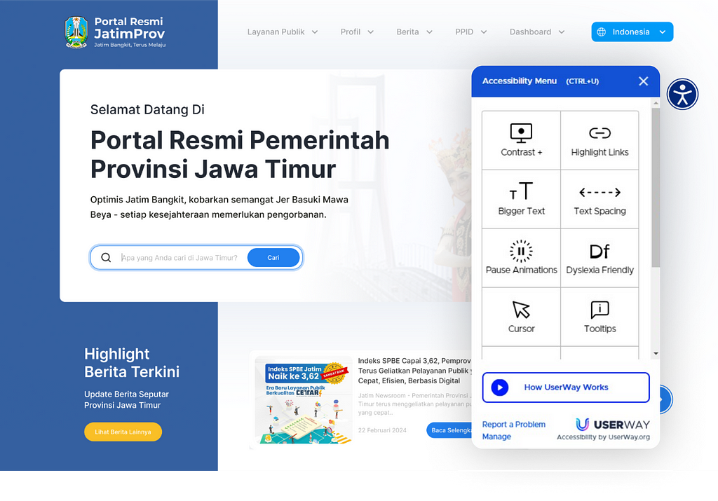 Addition of Accessibility Features to the East Java Provincial Government Website design