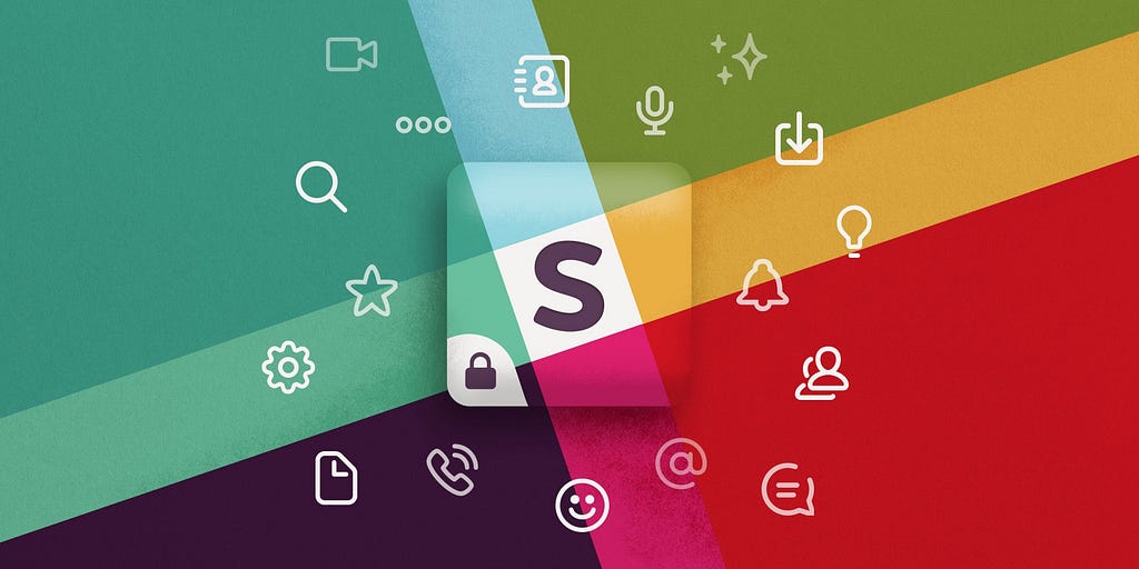 Slack logo surrounded by Slack feature icons