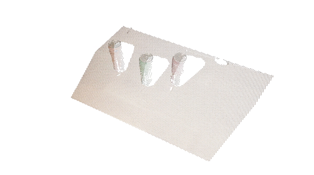 Unfiltered 3D point cloud of a tilted workspace requiring point-normal vector plane extraction.