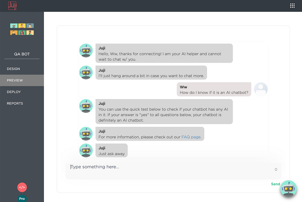 Preview a Chatbot on Juji platform