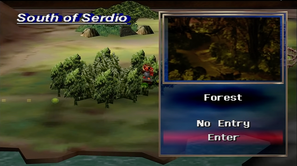 Screenshot of the Legend of Dragoon game with the No Entry and Enter prompts