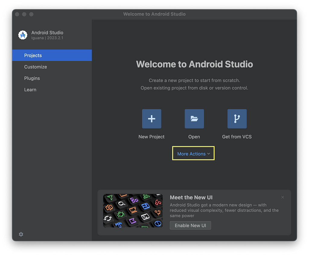 Figure 1 — Android Studio Start Screen