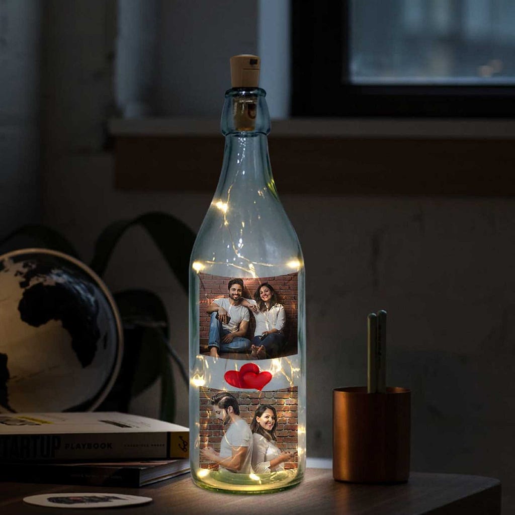 LED Bottle Lamp Personalised for Girlfriend Anniversary