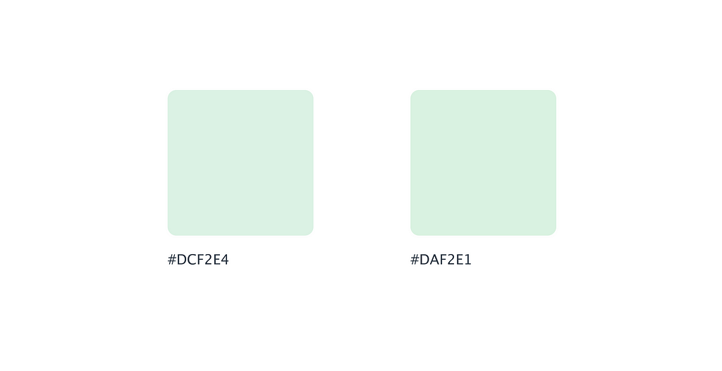 Dois quadrados com um verde muito parecido, mas que na verdade tem o código diferente.