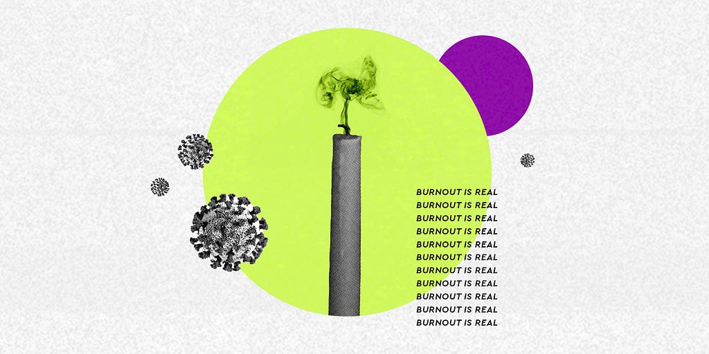 Illustration featuring snuffed candle, COVID-19 molecules and aesthetic graphic elements.