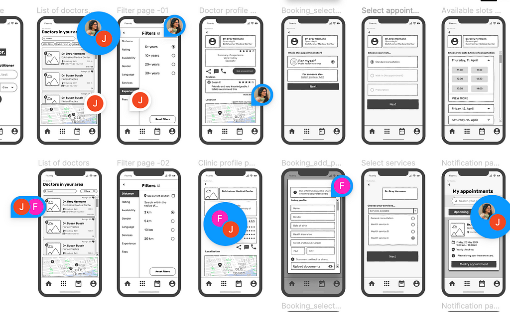 This is a photo of a phone with a layout illustrating how a mobile app could be designed to schedule a doctor’s appointment.