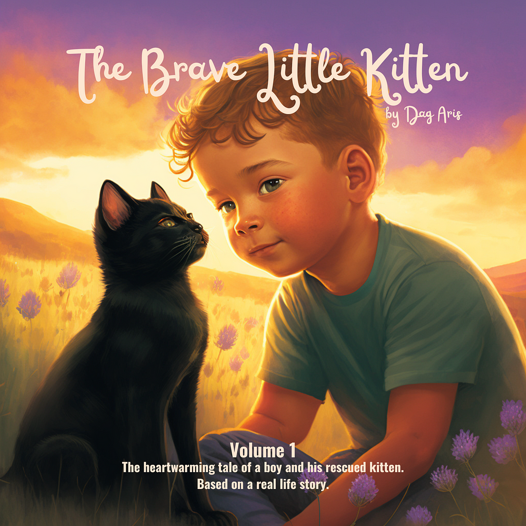 Cover of the book, The Brave Little Kitten, a heartwarming tale of a boy rescuing a cat.