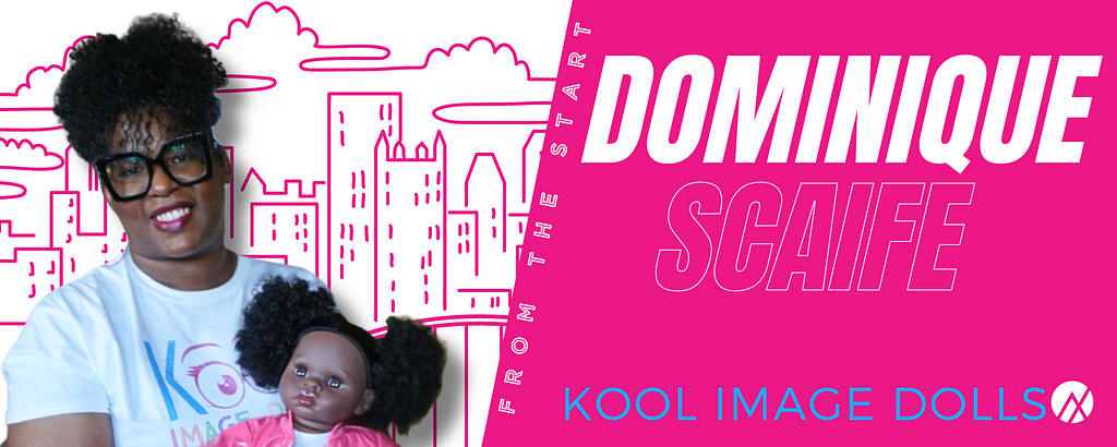 Picture of Dominique Scaife, founder of Kool Image Dolls, in front of a mural of Pittsburgh.