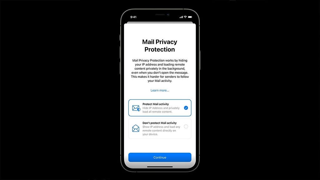 An image of an iPhone with the Mail Privacy Protection feature on the screen.
