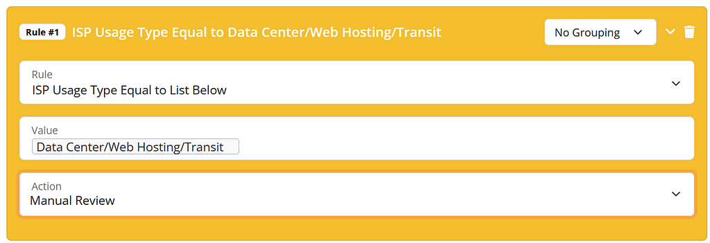 FraudLabs Pro validation rules to check for usage type