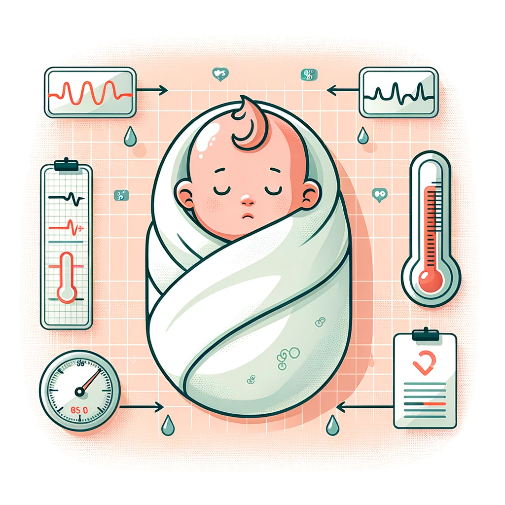 Thermal dynamics of co-sleeping represented by a cozy baby wrapped in a blanket with temperature indicators