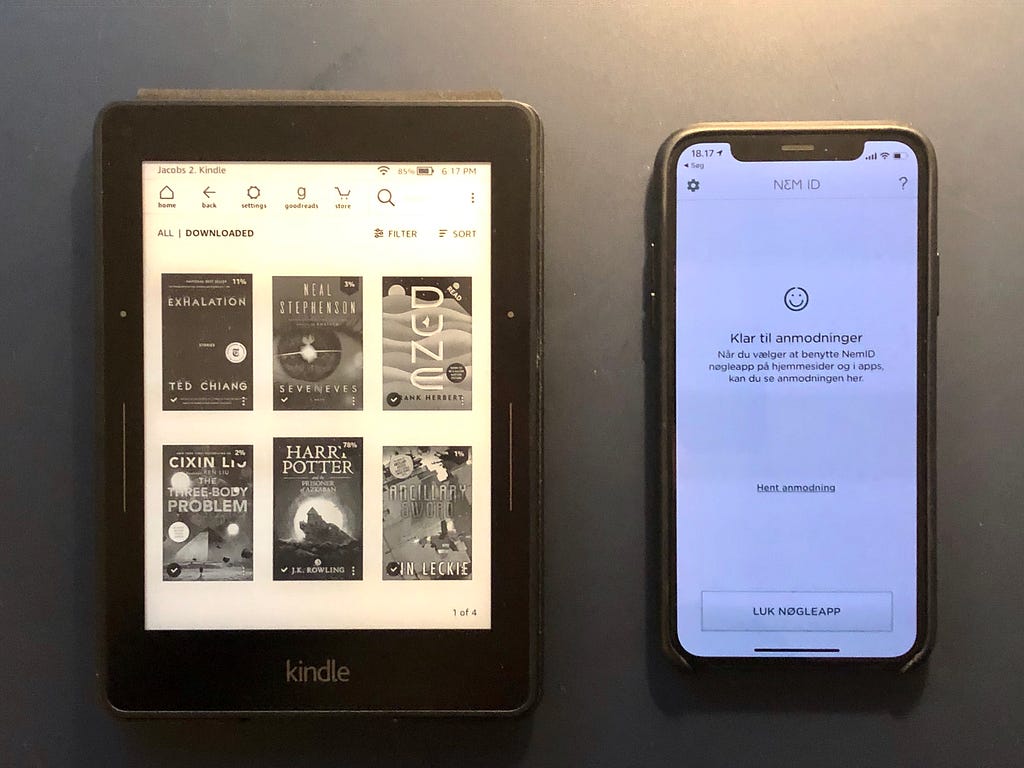 Image of a Kindle e-reader and an iPhone.
