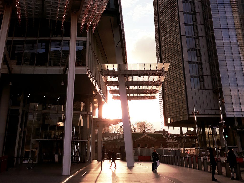 Sunset near the News building in London Bridge, London, UK