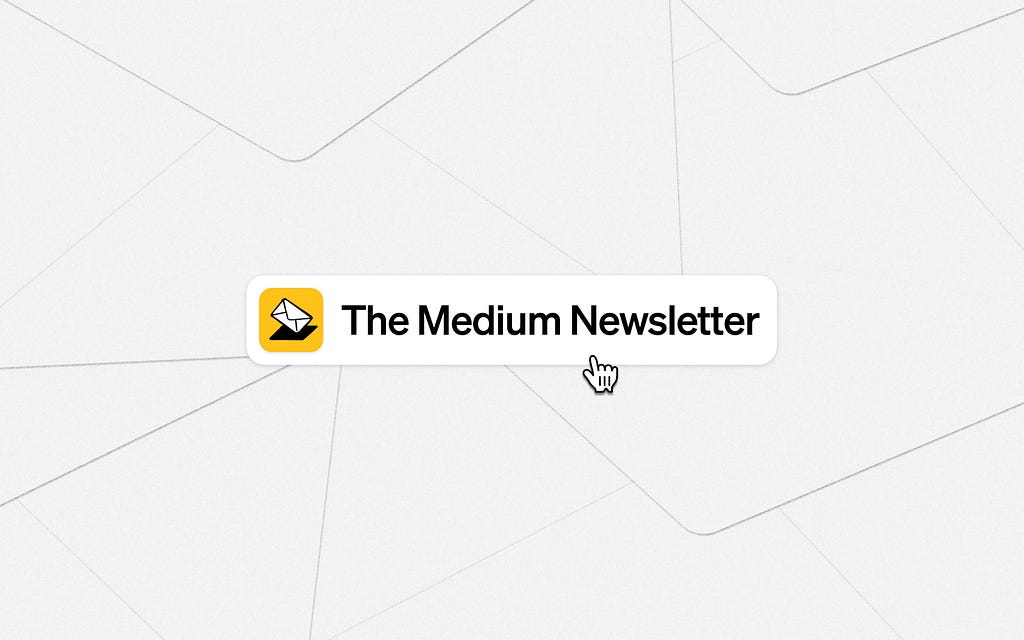 a computer mouse clicks a button titled “the medium newsletter” on a grey background