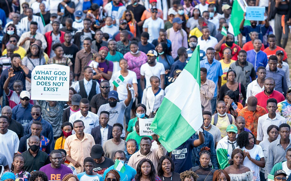 Nigerians protesting on the streets