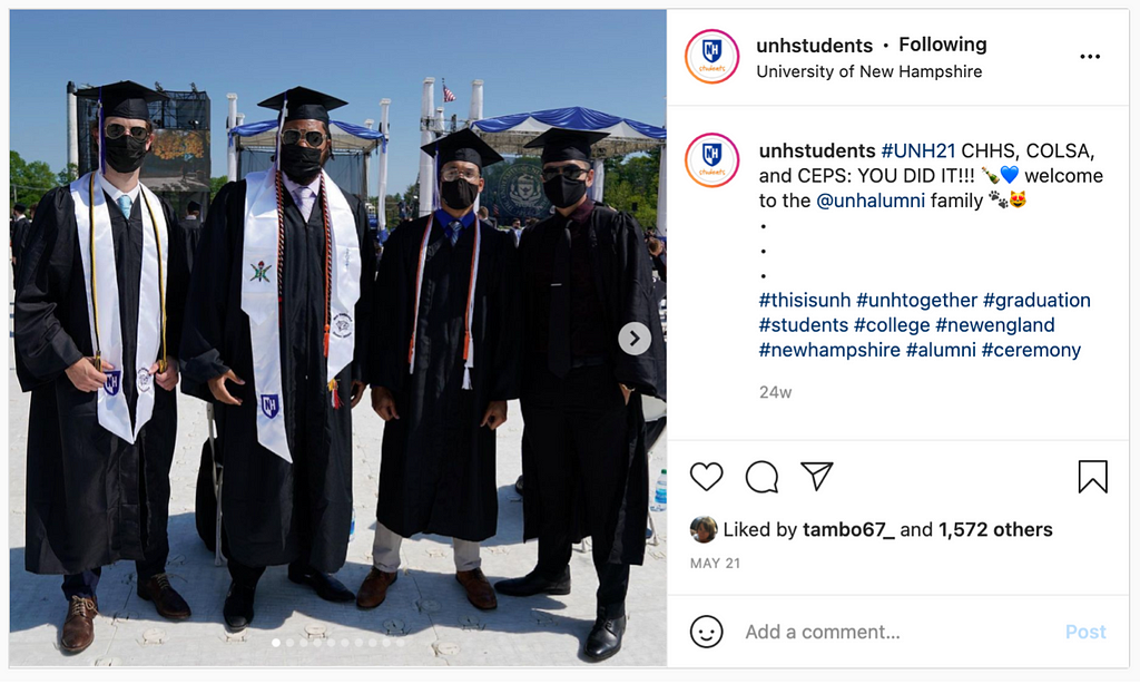 UNH Students Top Five Instagram Posts of 2021 #5: Celebrating Our 2021 Graduates