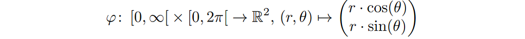 Formula for transforming 2-D polar coordinates into cartesian coordinates
