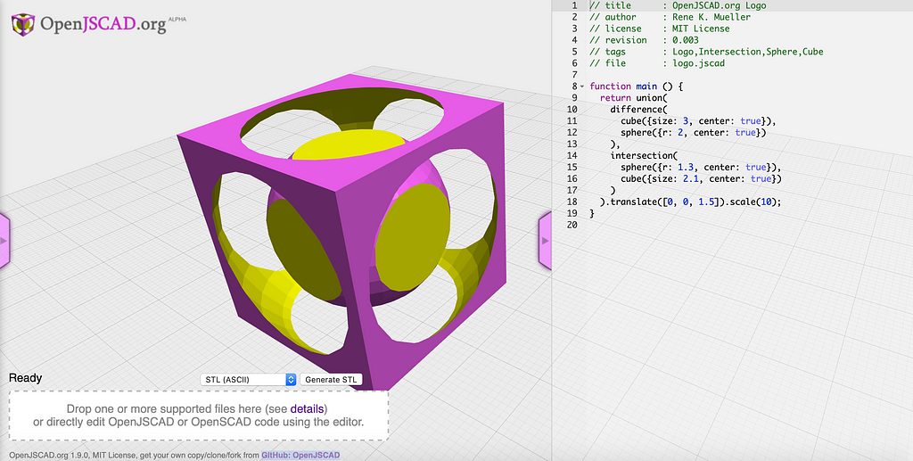 A 3D model scripted in OpenJSCAD.