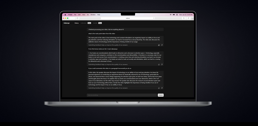 A screenshot showcasing the platform’s question answering capabilities