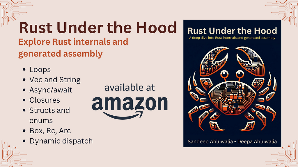 Book cover of Rust Under the Hood. Explore Rust internals and generated assembly.