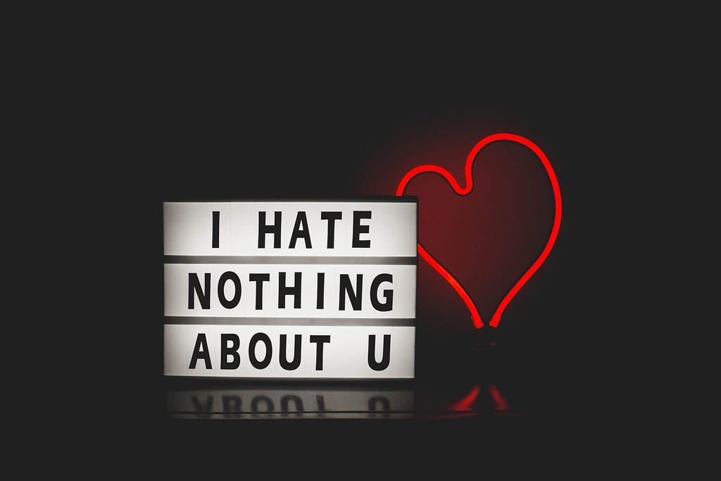 A sign saying “I hate nothing about you”