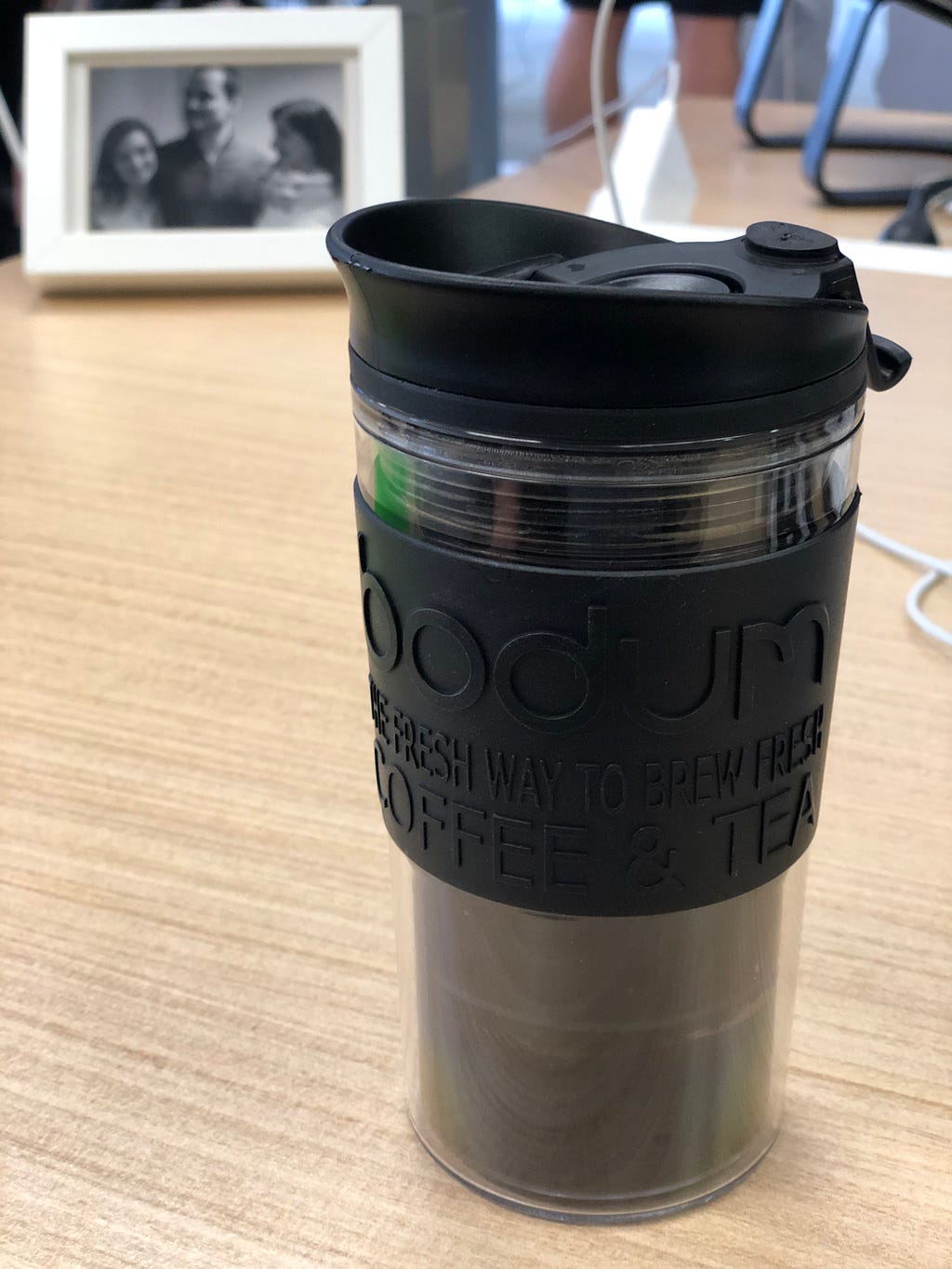 The travel coffee mug at my desk