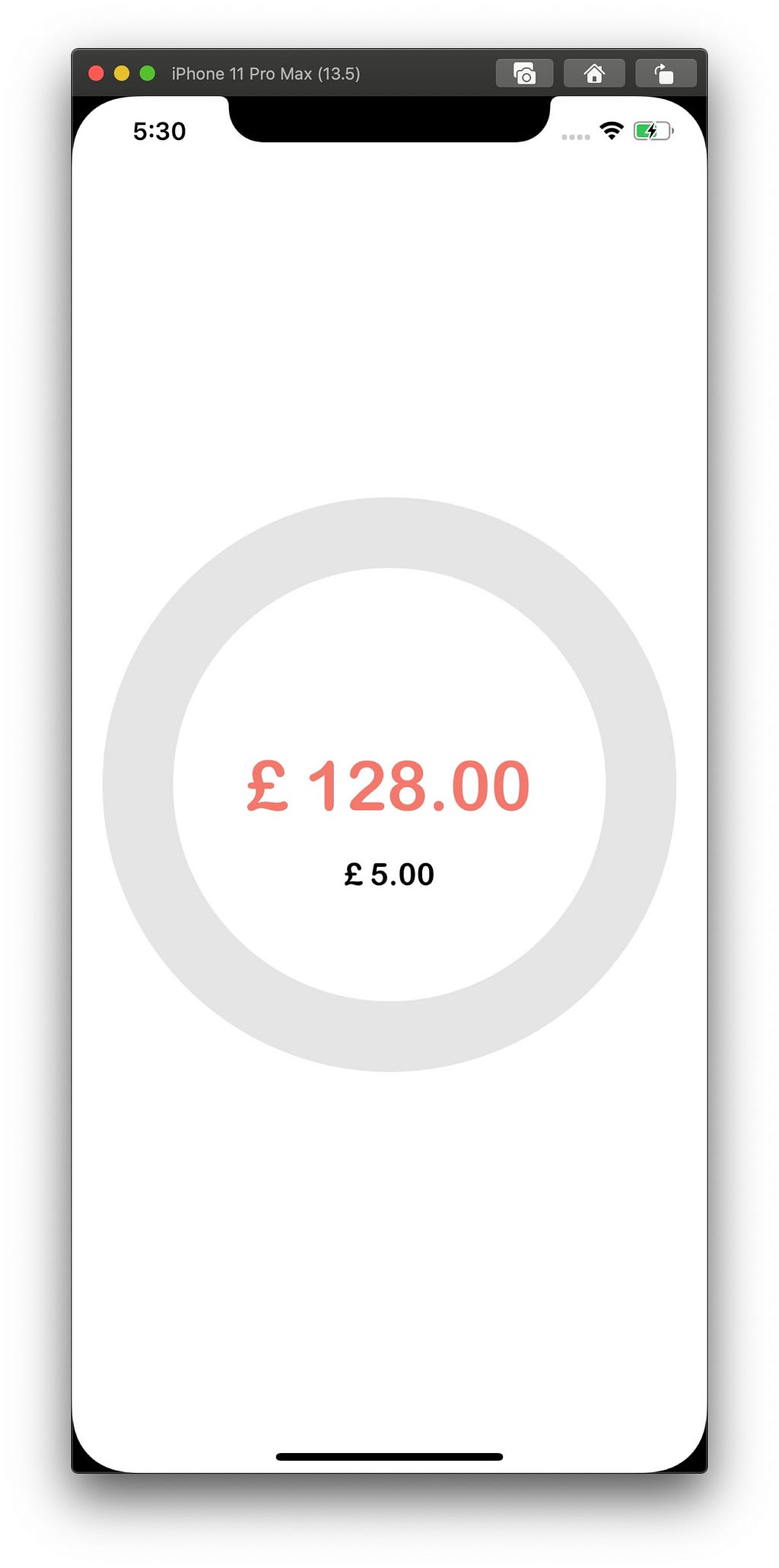 iOS simulator showing PaymentDialView