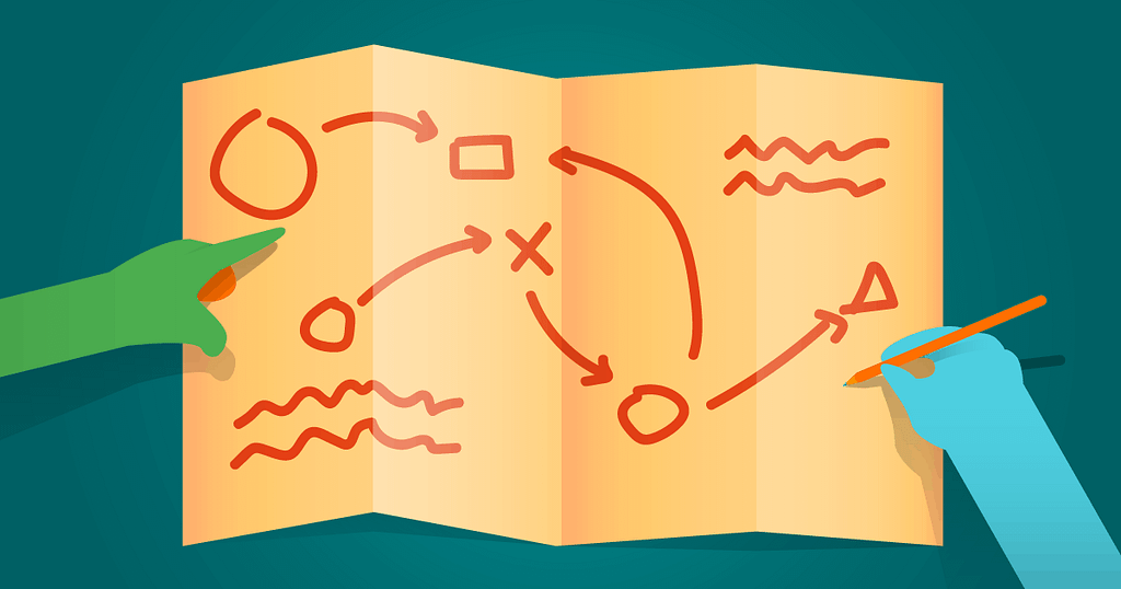 Desenho mostrando uma jornada com falhas e acertos