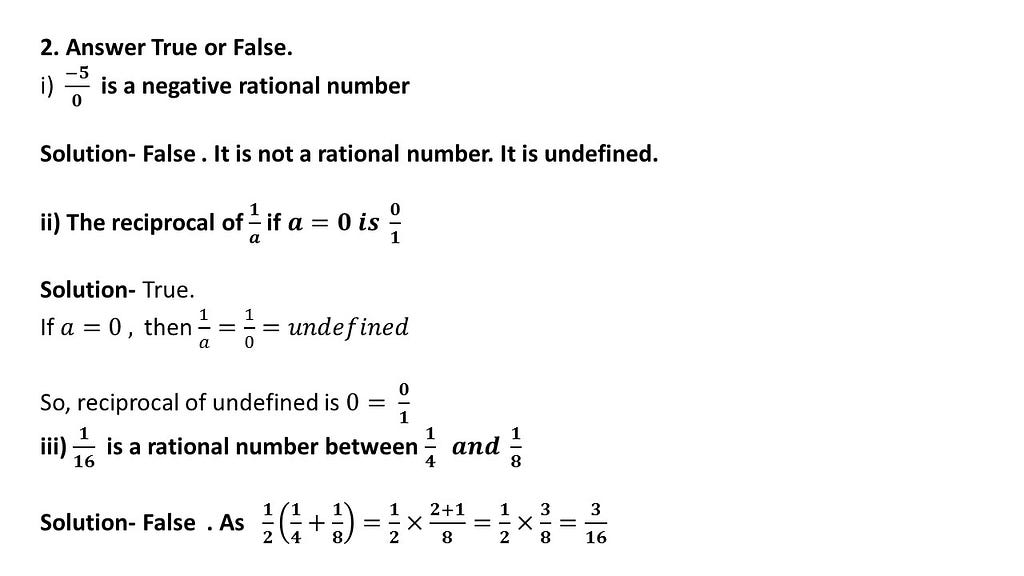 True False question answers on rational numbers