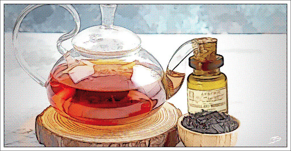 Tea steeping next to arsenic bottle