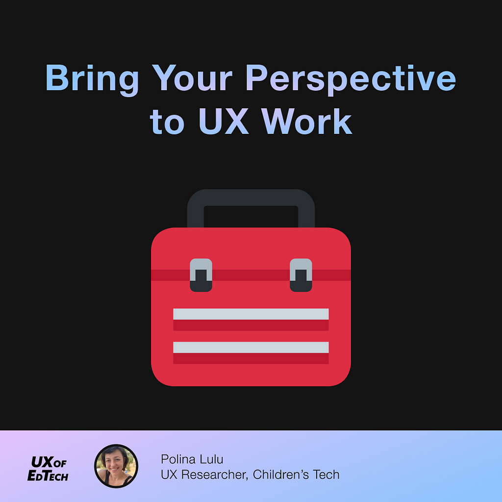 Graphic of red briefcase for social media for this article: Bring Your Perspective to UX Work by Polina Lulu