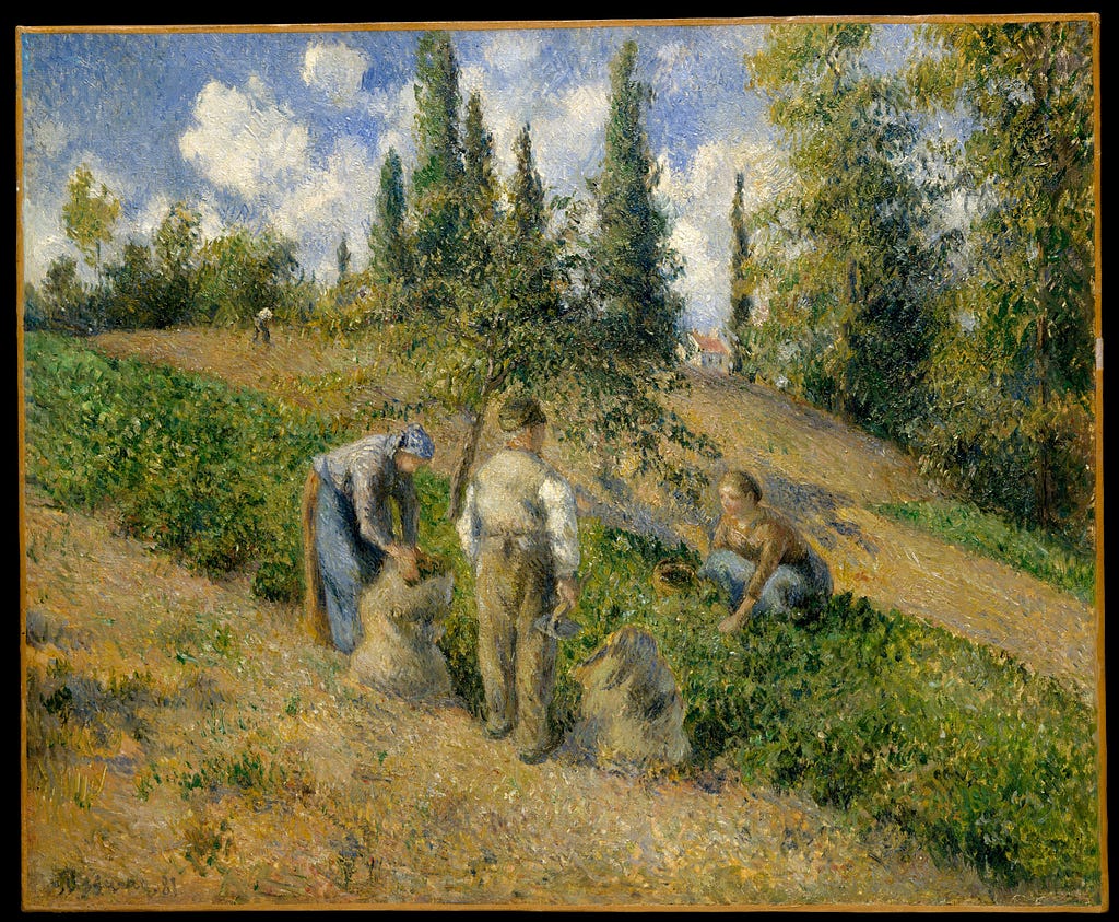 The Harvest, Pontoise by Camille Pissarro — Courtesy of Wikimedia Commons and the Public Domain