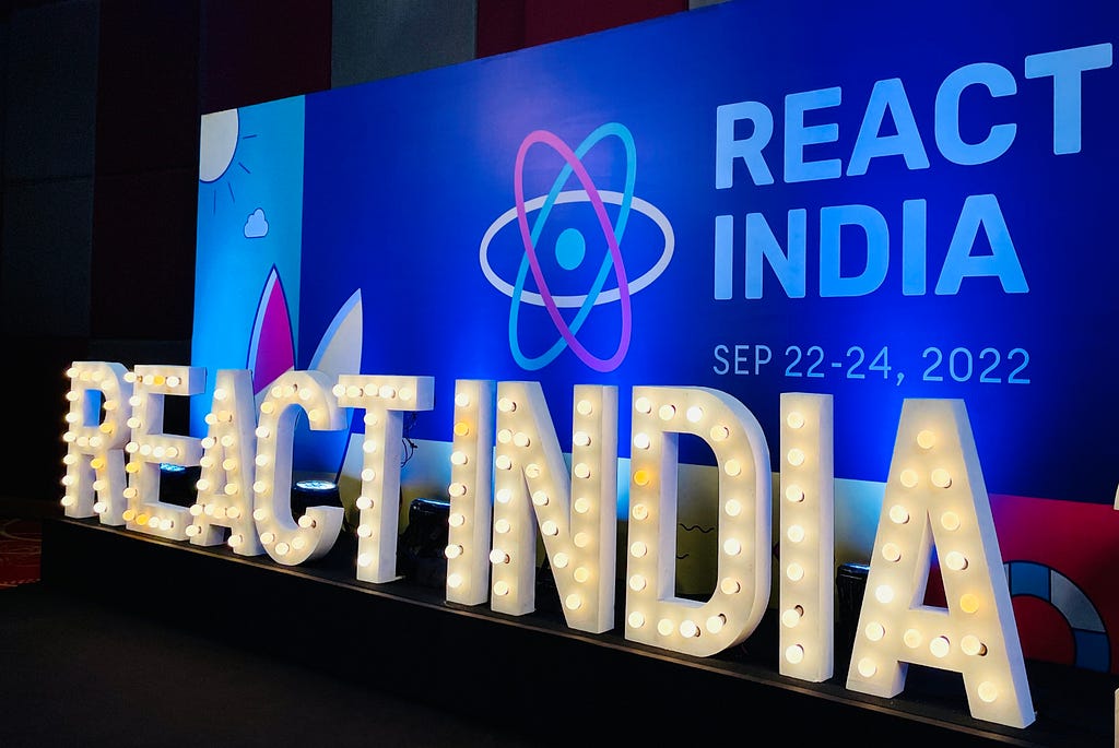Photo of a welcoming sign for React India