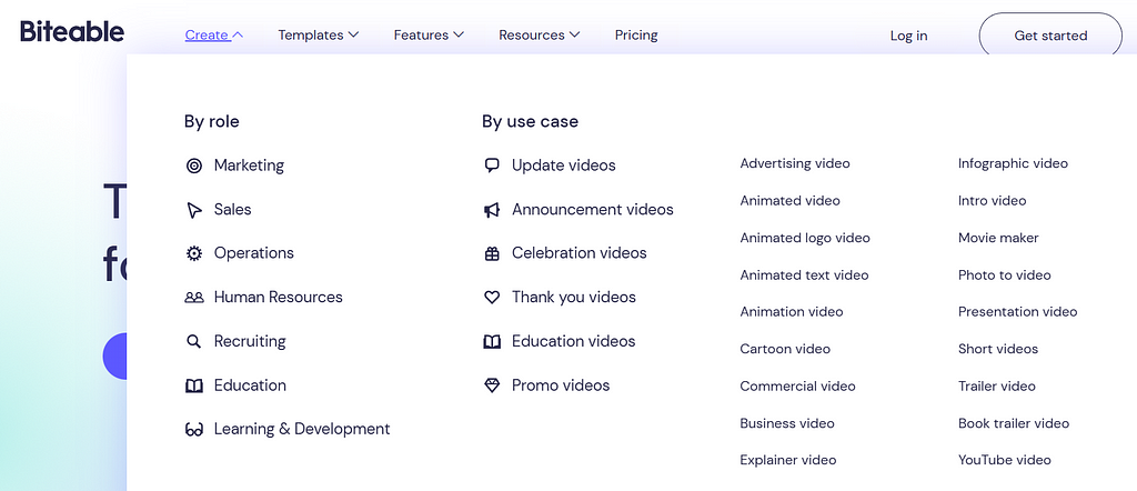 Biteable Videos templates category