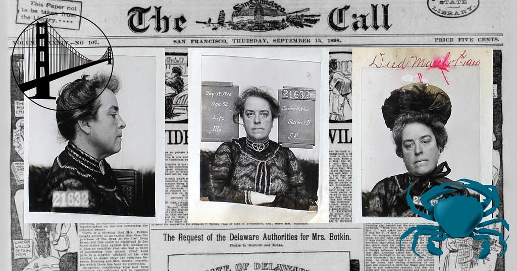A woman’s mugshots on top of the 9–15–1898 San Francisco Call Newspaper