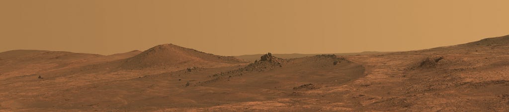 A Martian landscape captured by the Opportunity Rover.