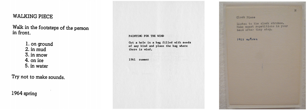 Screenshots of some of Yoko Ono’s rulesets.