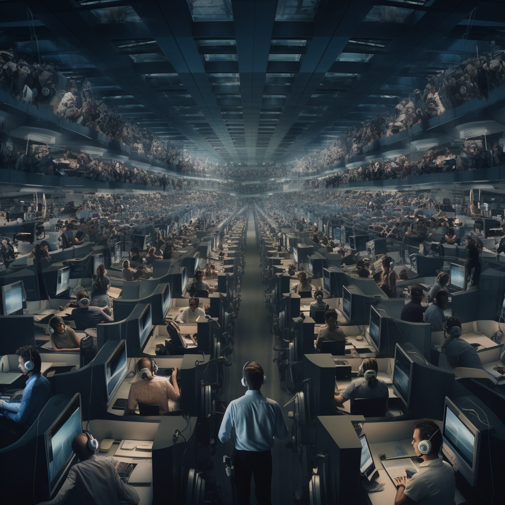 A dystopian Call Center as imagined by Midjourney’s AI