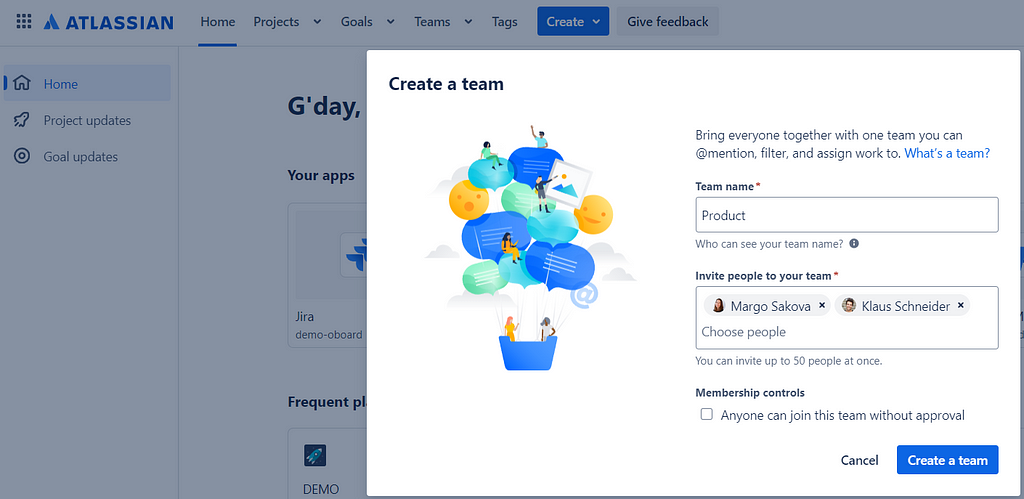 Add people to teams in Atlassian