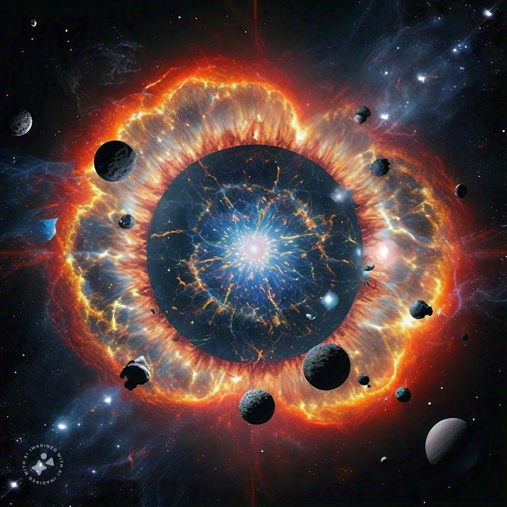 An AI generated image depicting the supernova that was involved in the formation of the Solar System.