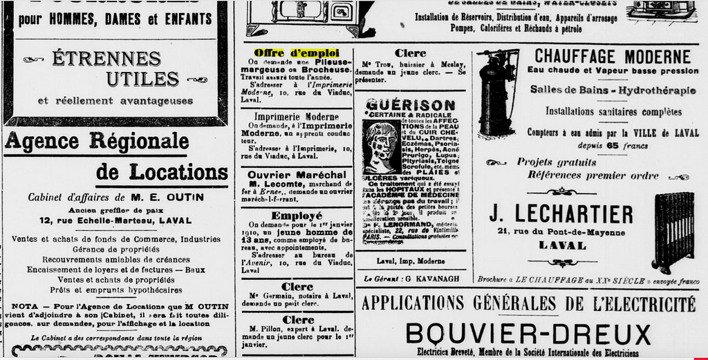 Petites annonces anciennes journal 1910