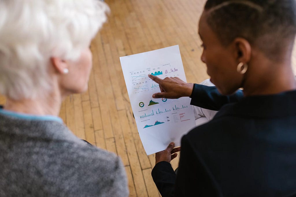 Entrepreneurs look at charts.