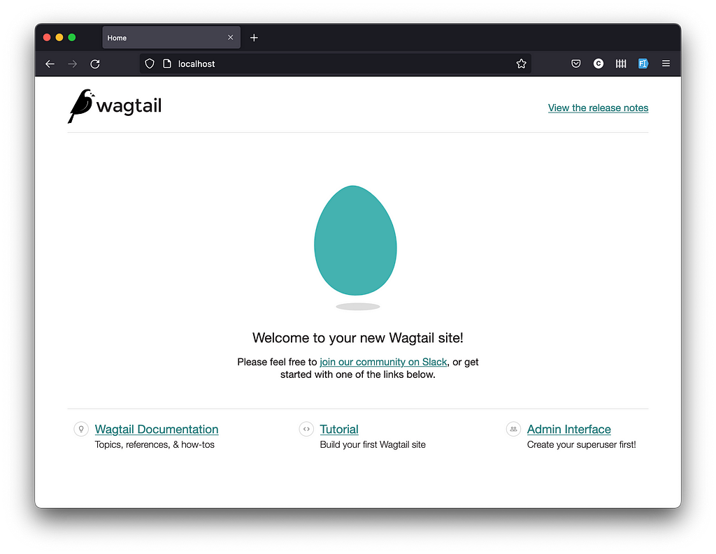 Screenshot of Wagtail welcome page